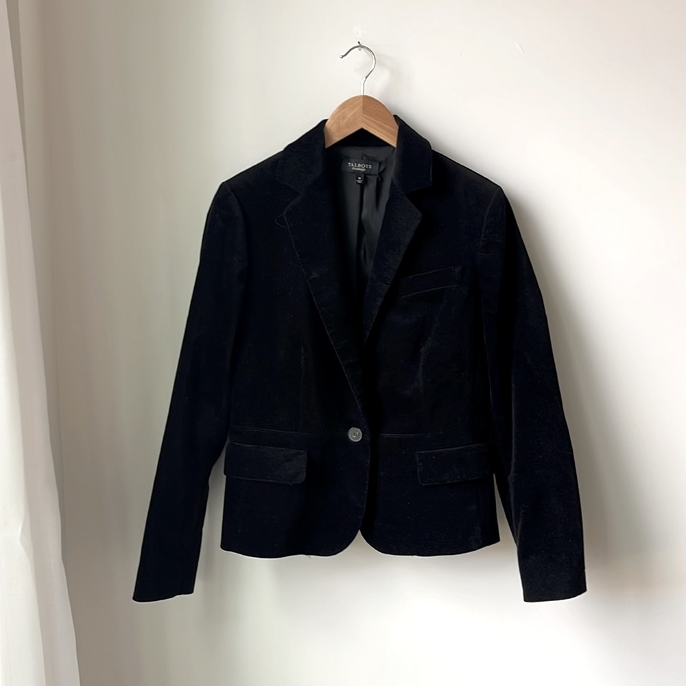 Talbots Velvet One Button Blazer Fully Lined Pockets Minimalist Classic Size 10